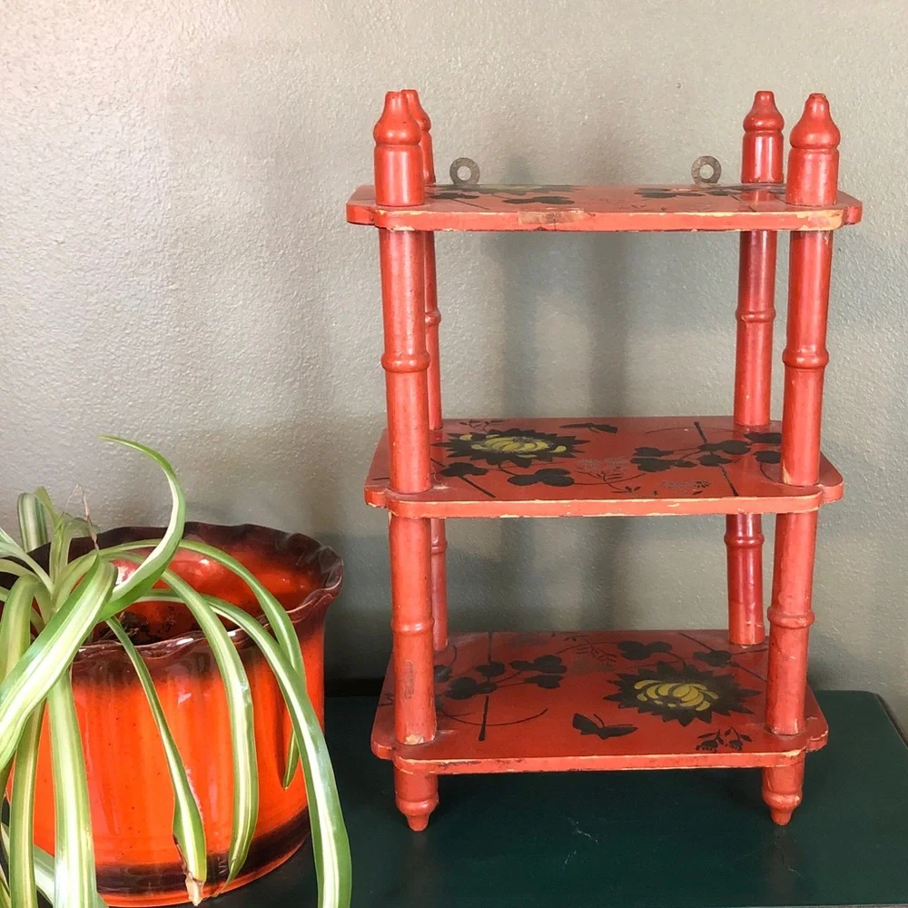 Vintage Japanese Hanging or Standing Wooden Shelf Etagere